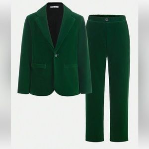 Green Velvet Blazer & Pants Set for boys.